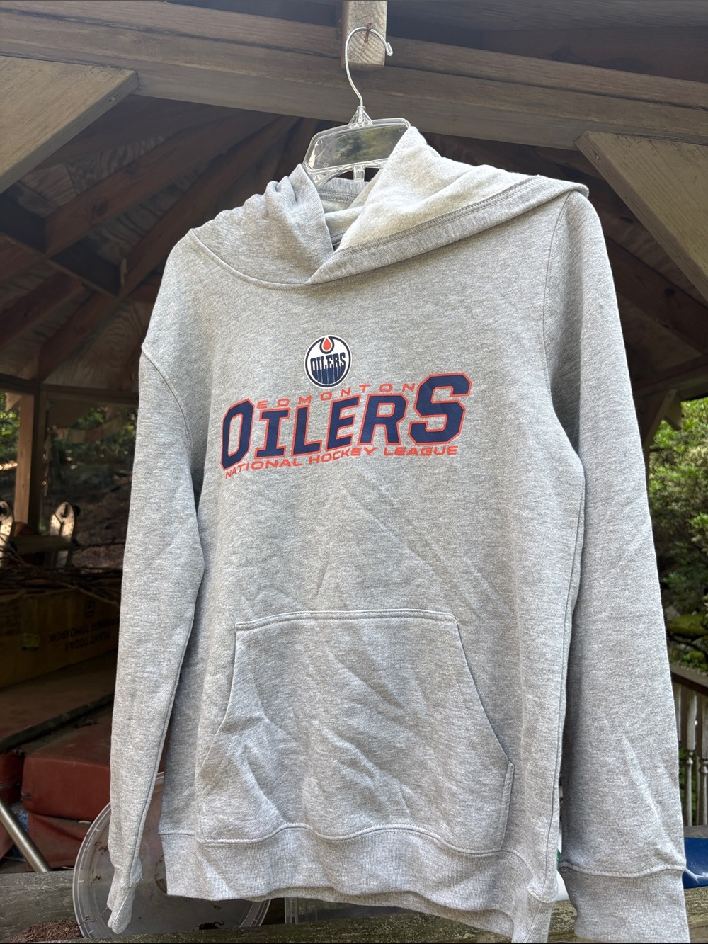 NHL Edmonton Oilers Gray Crewneck Sweatshirt with Blue & Orange Logo